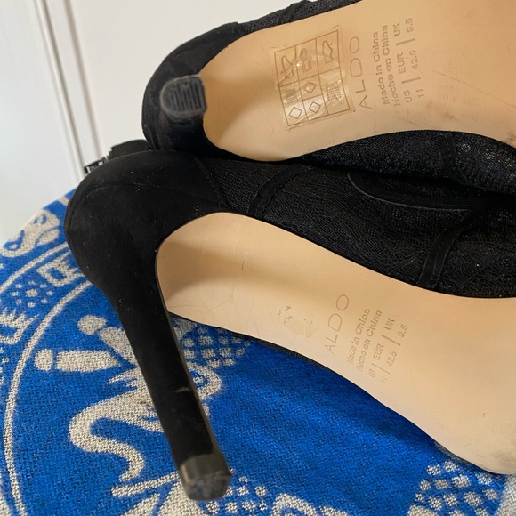 Aldo Stiletto Black Lace Ankle Boot Peep Toe - Picture 7 of 9